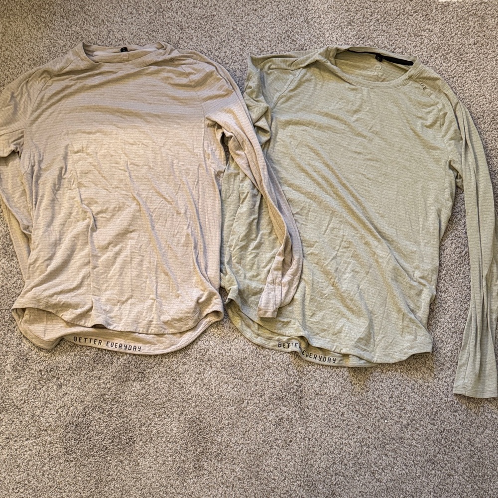 lululemon athletica Men's Long-Sleeve Tees - Sage and Light Beige Bundle Large